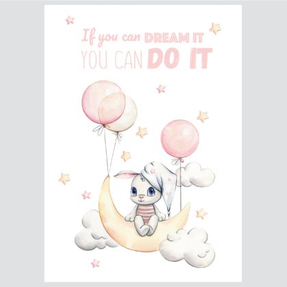 Nursery Poster - Bunny Swing & Balloons No1 | HIAWorkshop®