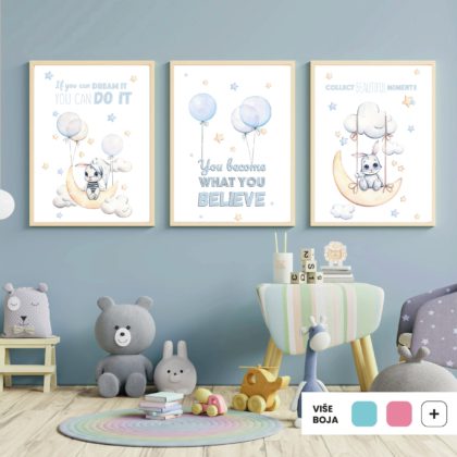 Nursery Poster Set | Bunny Swing & Balloons | HIAWorkshop®