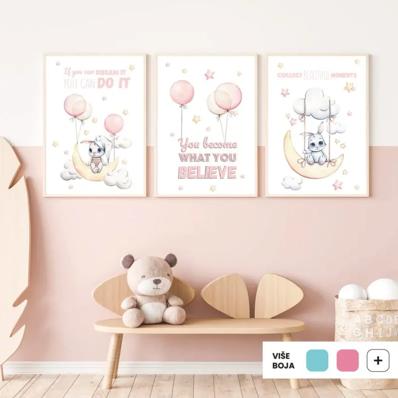 Nursery Poster Set | Bunny Swing & Balloons | HIAWorkshop® - Image 2