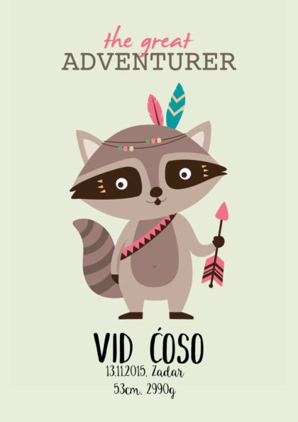 Personalised Kids Adventure Poster Adventurer UAE – Raccoon Adventurer