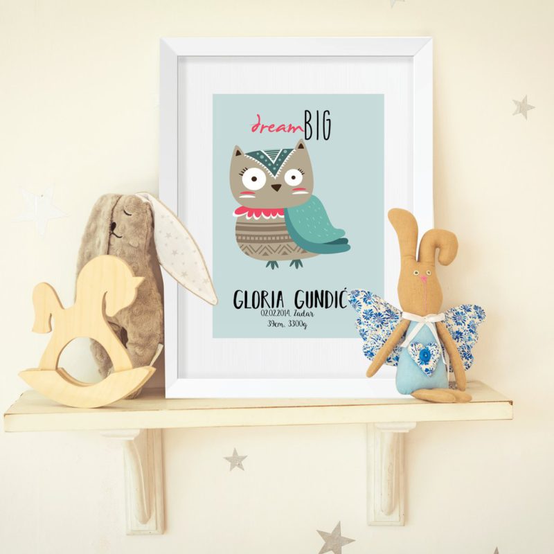 Personalised Space Kids Poster Owl UAE – Dream Big Owly