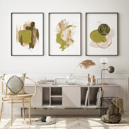 Abstract Poster Set UAE – Light Green Brushstrokes Set A