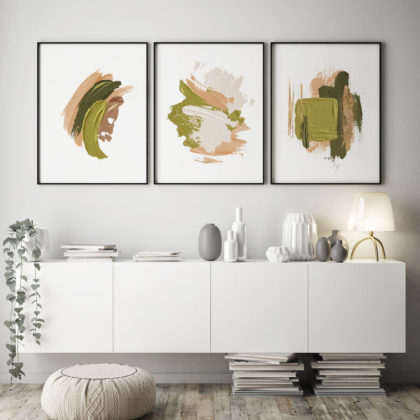 Abstract Poster Set UAE – Light Green Brushstrokes Set B