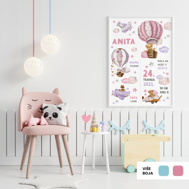 Personalised Hot Air Balloon Poster Clouds UAE – Among the Clouds Girls | HIA Workshop®