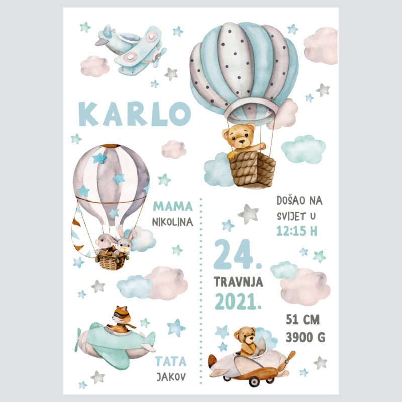 Personalised Hot Air Balloon Poster Boys UAE – Among the Clouds Boys | HIA Workshop® - Image 2