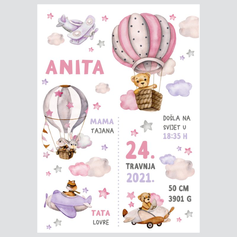 Personalised Hot Air Balloon Poster Clouds UAE – Among the Clouds Girls | HIA Workshop® - Image 2