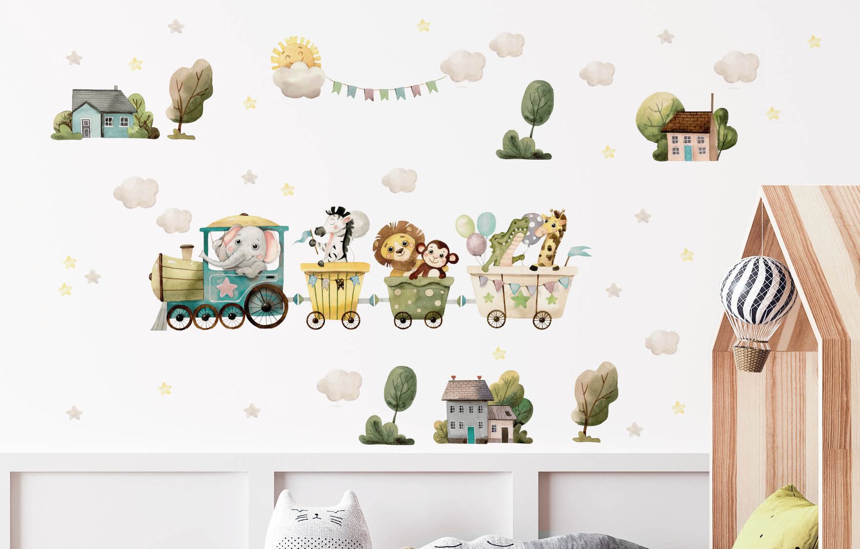 Textile wall stickers kids room UAE. Animal train.