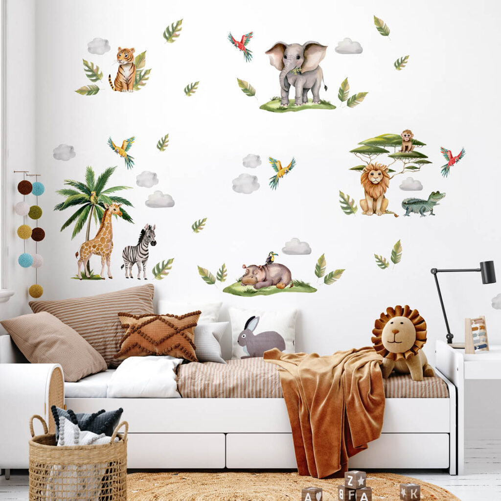 kids room design ideas UAE. Safari Adventure wall stickers. Sticky Gecko