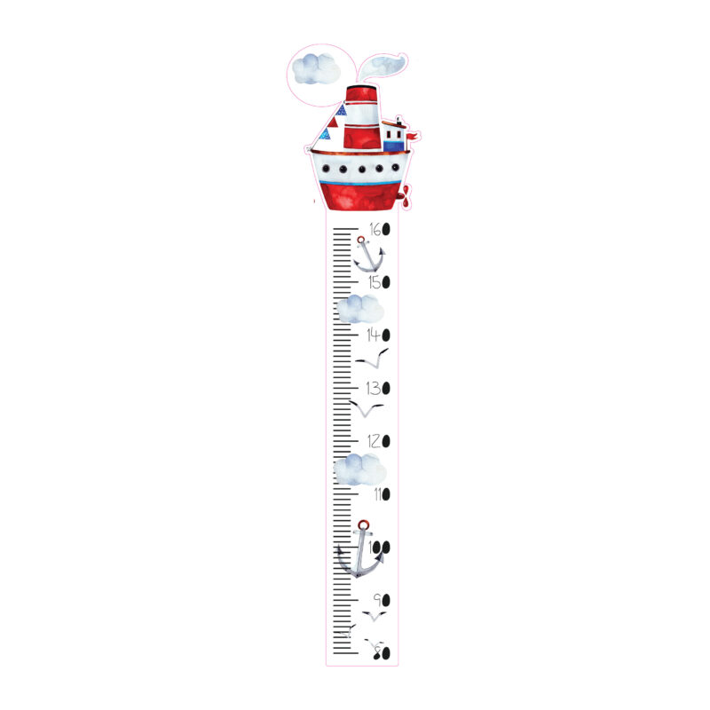 High-quality textile wall sticker – Joyful Ship growth chart for kids for kids, designed by HIA Workshop and printed by Sticky Gecko in Dubai.