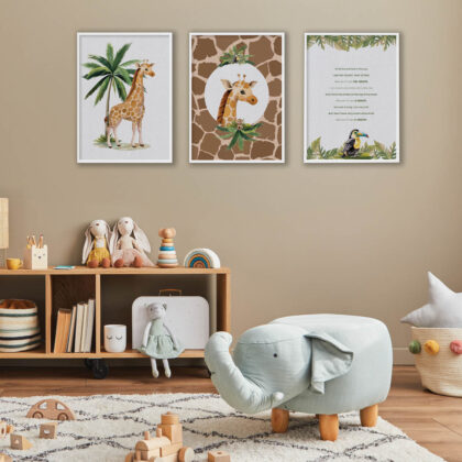 Kids Wall Poster Set | Giraffe’s Safari Adventure | HIAWorkshop®