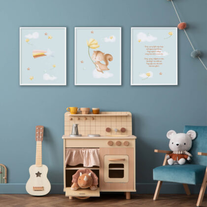 Kids Wall Art Set | Squirrel Mint Daydreaming