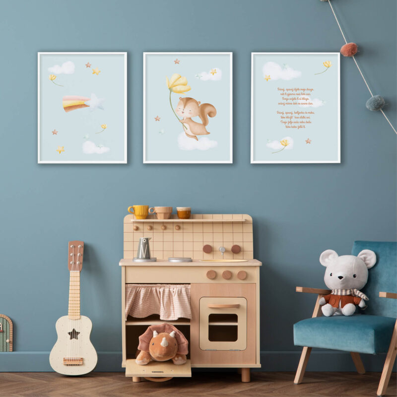 Kids Wall Art Set | Squirrel Mint Daydreaming