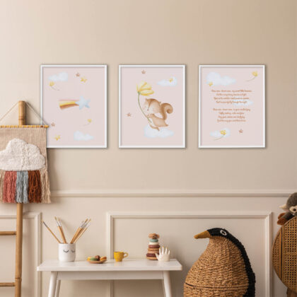 Kids Wall Art Set | Squirrel Peach Daydreaming
