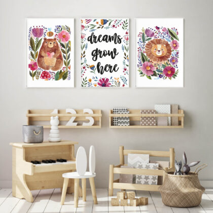 Kids Wall Poster Set | Dreams Grow Here