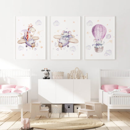 Kids Wall Poster Set | Flying Safari