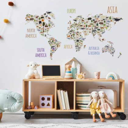 Kids Room Wall Decals – Animal World Map