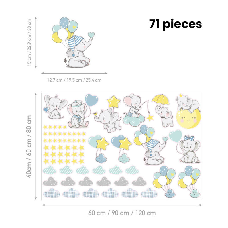 Children’s Wall Stickers – Cute Elephants - Image 2
