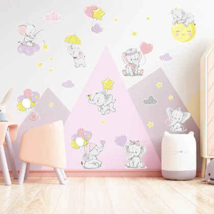 Kids Room Wall Decals – Cute Pink Elephants