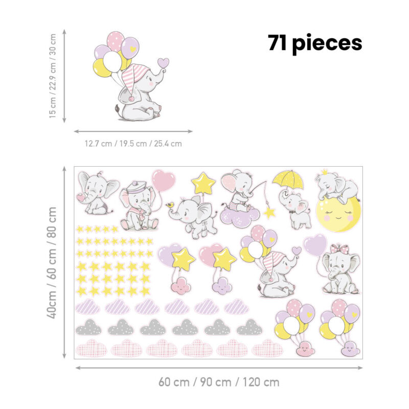 Kids Room Wall Decals – Cute Pink Elephants - Image 2