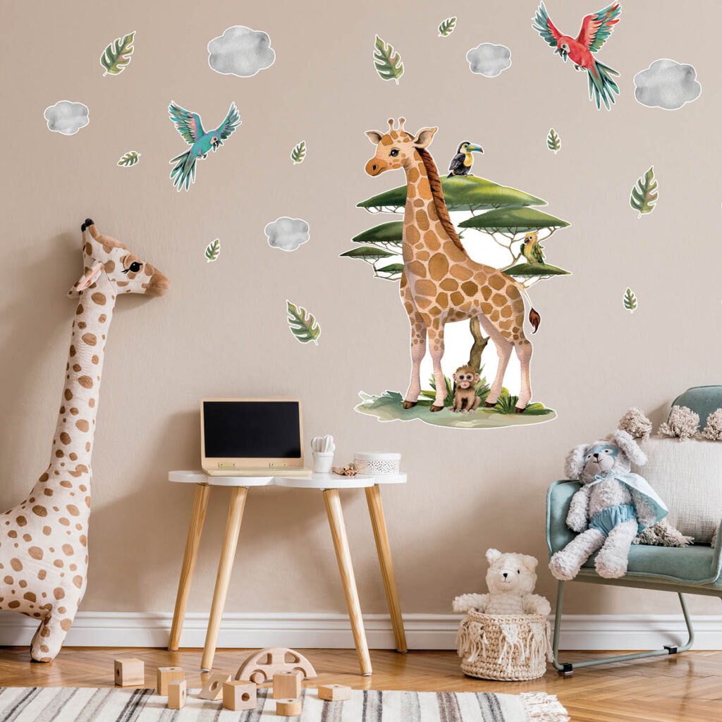 Removable animal kids textile wall stickers used in a rental nursery room in Dubai, UAE. Removable Kids Wall Stickers UAE