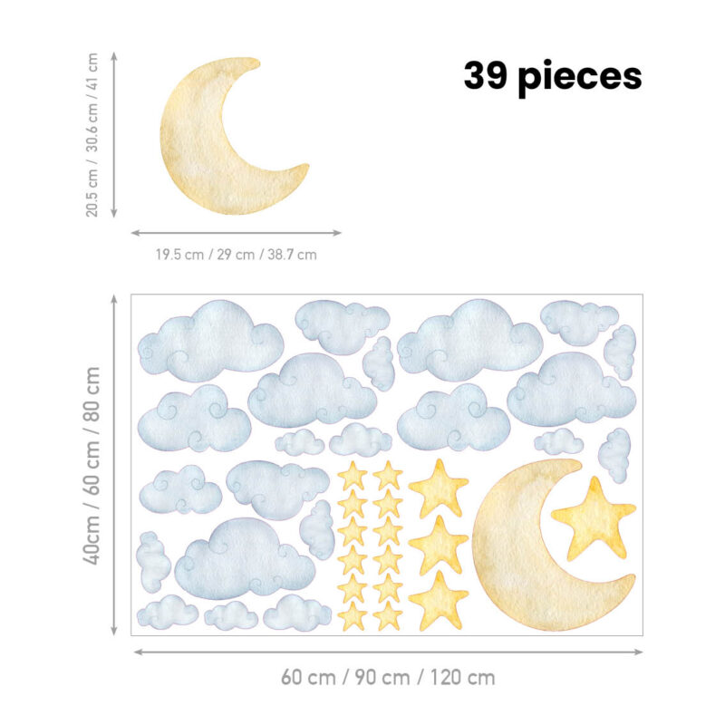 Kids Room Wall Decals – Moon and Clouds - Image 2