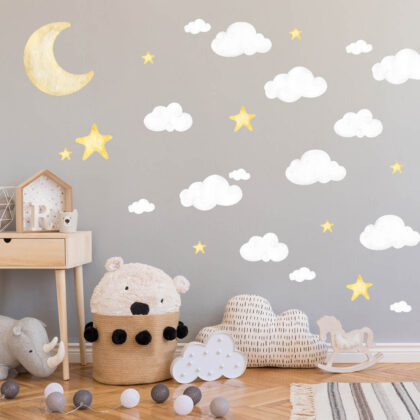 Wall Stickers for Kids Room – Moon and White Clouds
