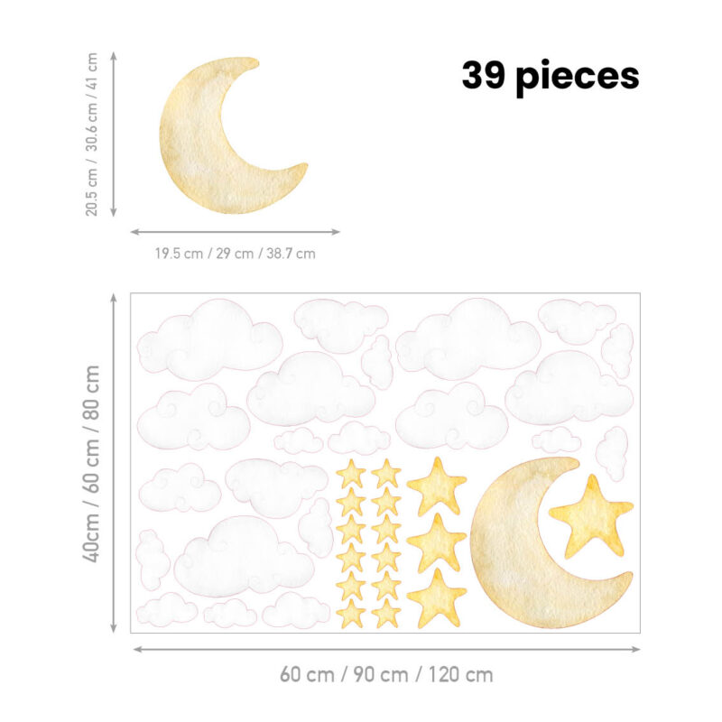 Wall Stickers for Kids Room – Moon and White Clouds - Image 2