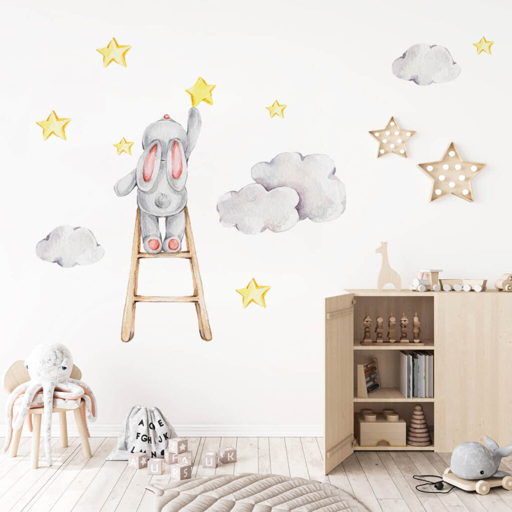 Removable textile bunny kids wall sticker designed for nursery rooms in the UAE. Removable Kids Wall Stickers UAE