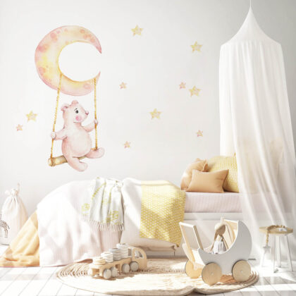 Kids Room Wall Decals – Swinging Moon Bear