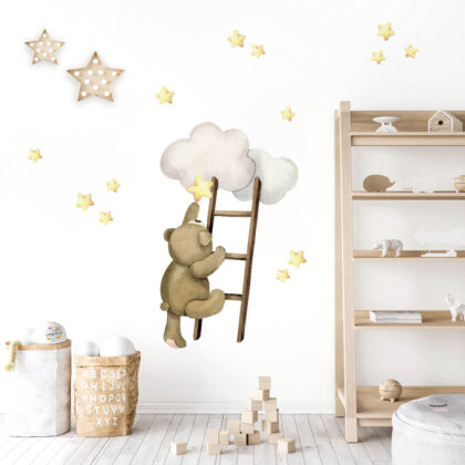 Children’s Wall Stickers – Teddy Reaching Stars Adventure | HIA Workshop®