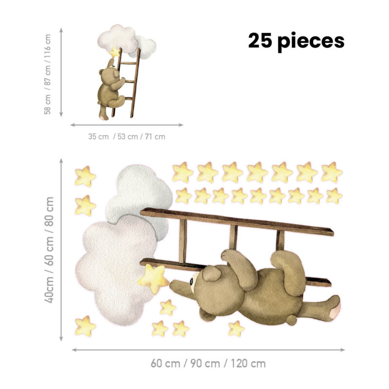 Children’s Wall Stickers – Teddy Reaching Stars Adventure | HIA Workshop® - Image 2