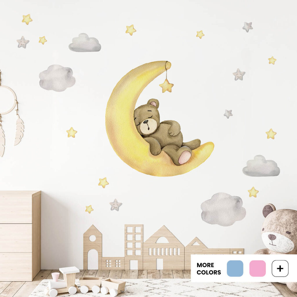 Teddy's Moon Adventure - Textile Wall . Removable Kids Wall Stickers UAE – Rental-Friendly Ideas For Children’s RoomsStickers Set