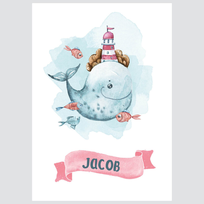 Personalised Whale Nursery Poster Whale UAE – Blue Whale - Image 2