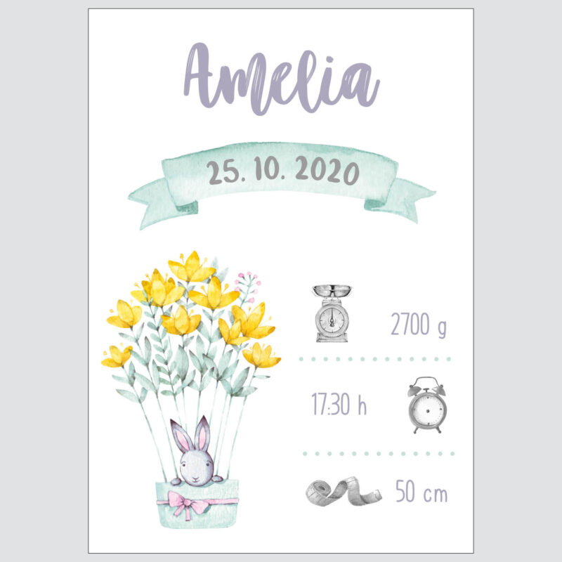 Personalised Rabbit Nursery Poster Journey UAE – Bunnies on a Journey - Image 2
