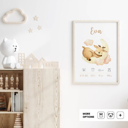 Personalised Forest Animals Poster Fawn UAE – Dreaming Fawn | HIA Workshop®