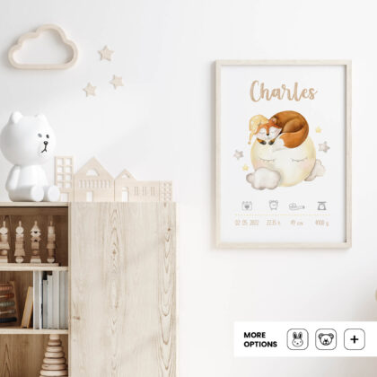 Personalised Woodland Kids Poster Fox UAE – Dreaming Fox | HIA Workshop®