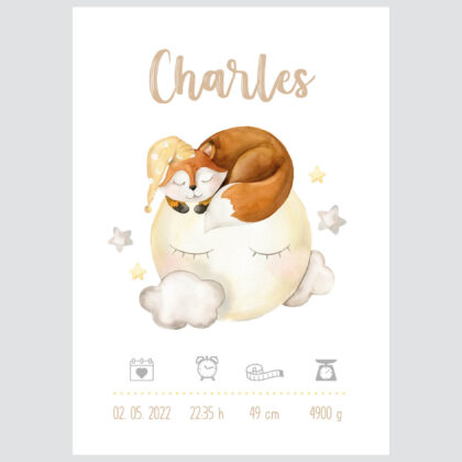 Personalised Woodland Kids Poster Fox UAE – Dreaming Fox | HIA Workshop®