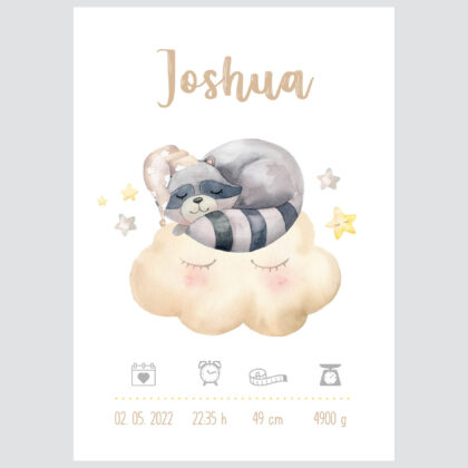 Personalised Forest Animals Poster Raccoon UAE – Dreaming Raccoon | HIA Workshop®