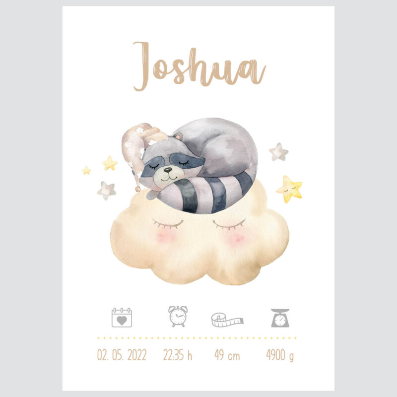 Personalised Forest Animals Poster Raccoon UAE – Dreaming Raccoon | HIA Workshop® - Image 2