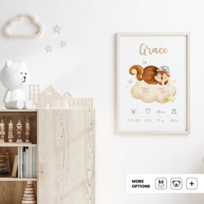 Personalised Woodland Kids Poster Squirrel UAE – Dreaming Squirrel | HIA Workshop®