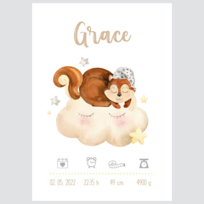 Personalised Woodland Kids Poster Squirrel UAE – Dreaming Squirrel | HIA Workshop®