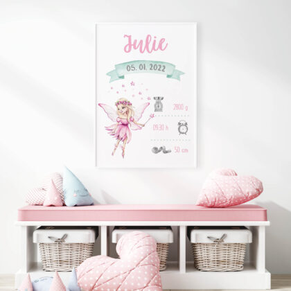 Personalised Fairy Nursery Poster Pink UAE – Fairy Tale Pink | HIA Workshop®
