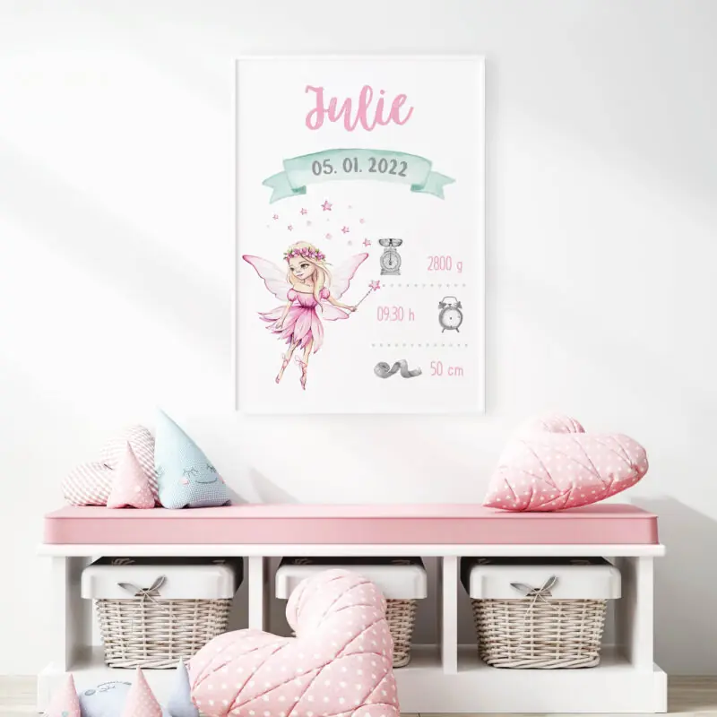 Personalised Fairy Nursery Poster Pink UAE – Fairy Tale Pink | HIA Workshop®