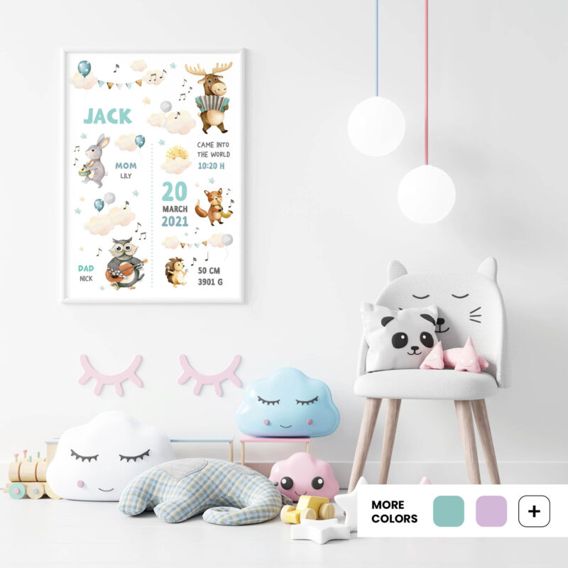 Personalised Forest Animals Poster Green UAE – Green Forest Orchestra | HIA Workshop®