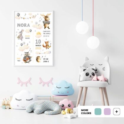 Personalised Forest Animals Poster Neutral UAE – Neutral Forest Orchestra | HIA Workshop®