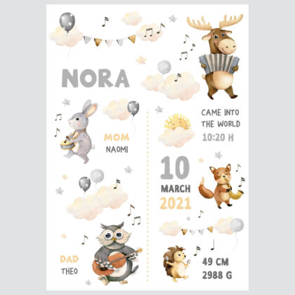 Personalised Forest Animals Poster Neutral UAE – Neutral Forest Orchestra | HIA Workshop®
