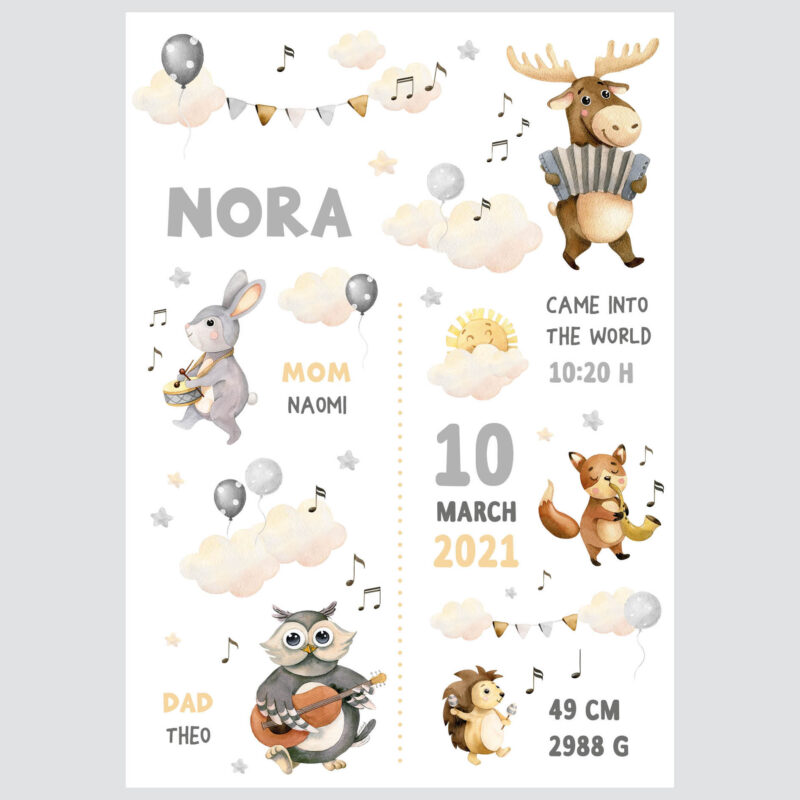 Personalised Forest Animals Poster Neutral UAE – Neutral Forest Orchestra | HIA Workshop® - Image 2