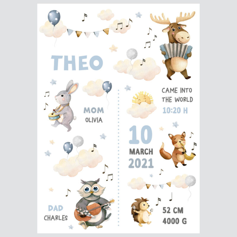 Personalised Forest Animals Poster Blue UAE – Blue Forest Orchestra | HIA Workshop® - Image 2