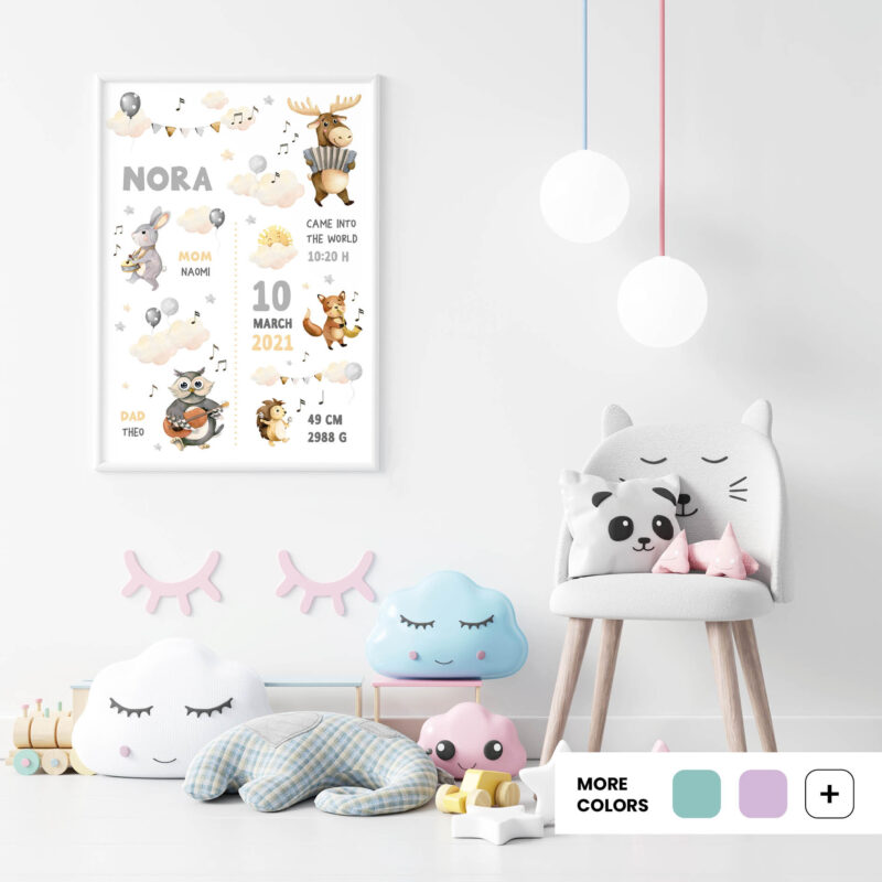 Personalised Forest Animals Poster Blue UAE – Blue Forest Orchestra | HIA Workshop®