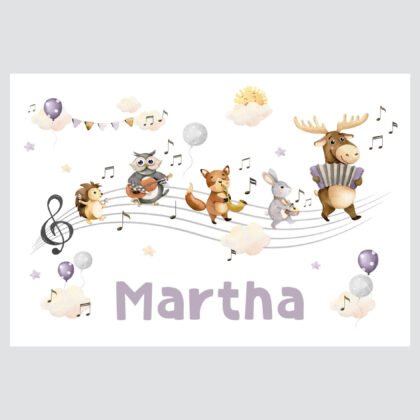 Personalised Woodland Kids Poster Purple UAE – Purple Forest Orchestra | HIA Workshop®